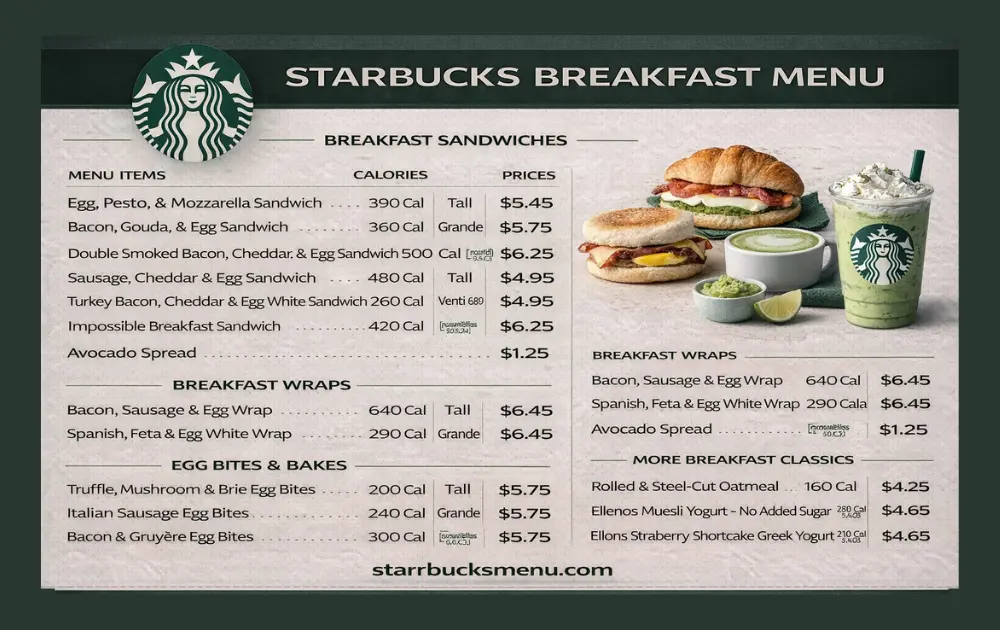 Starbucks Breakfast Menu with Prices & Calories 2026 2 Starbucks Breakfast Menu Card