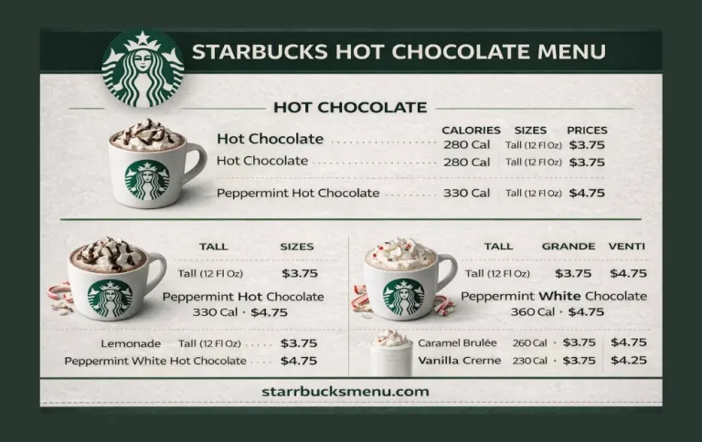 Starbucks Hot Chocolate Drinks Menu With Prices & Calories 3 Starbucks Hot Chocolate Drinks Menu Card
