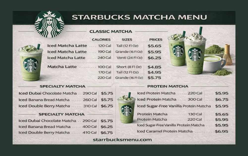 Starbucks Matcha Menu with Prices & Nutrition Info 2026 3 Starbucks Matcha Menu Card