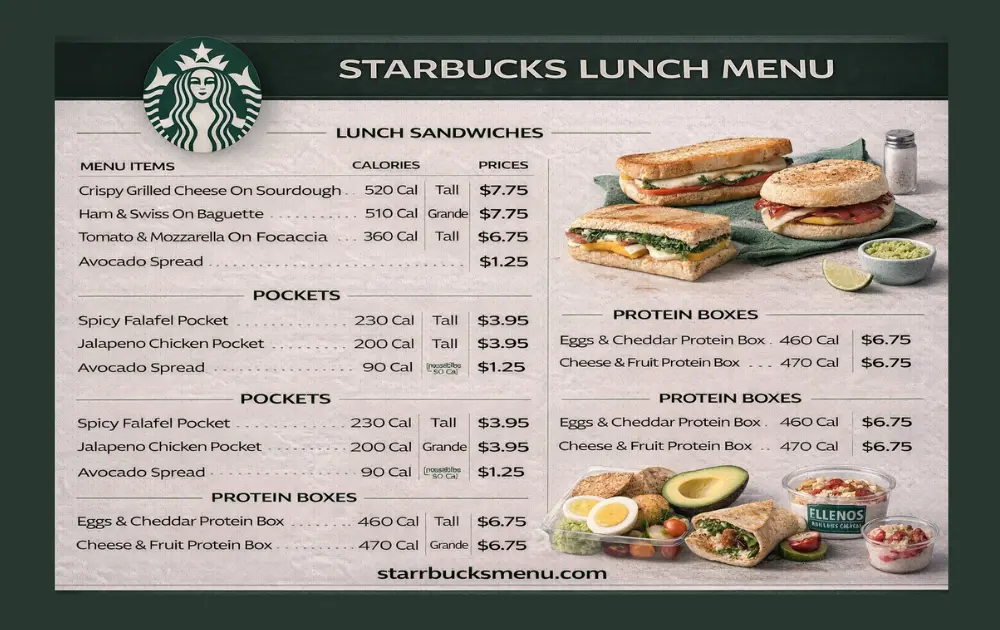 Starbucks Lunch Menu | Items, Prices, & Calories 3 Starbucks Lunch Menu Card